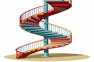 spiral stairs that change design and shape going up or down with a white background