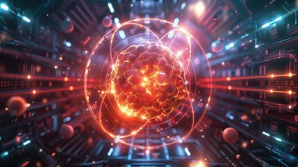 Fototapeta premium Nuclear fusion diagram turned into a 3D animated cartoon, engaging learners