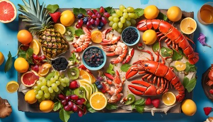 captivating, cocktail, beach picnic with fruit platter, sizzling fajitas, grapes, lobster, caviar,...