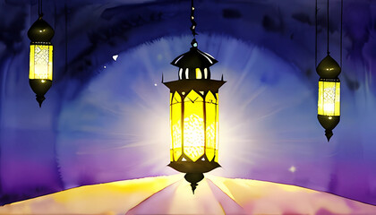 Lantern in the night, White golden color from a large sea light