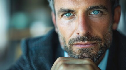 Businessman in his office thinking close up portrait