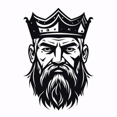 a black and white illustration of a bearded man wearing a crown