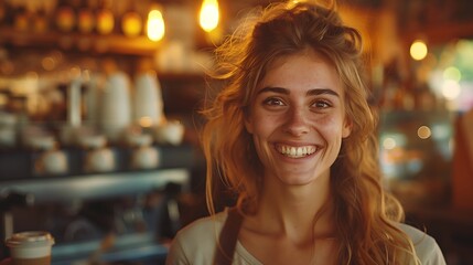 Cheerful Service: Joyful Barista in Coffee House
