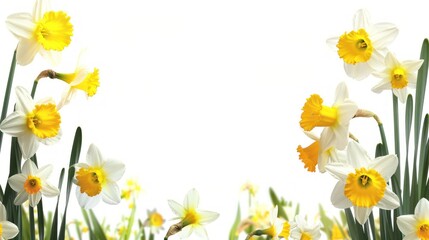 Naklejka na ściany i meble Beautiful daffodil flowers easter springtime white background. AI generated image
