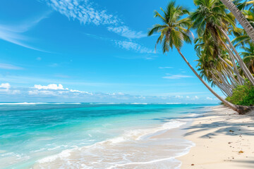 Tropical Paradise: White Sands and Palm Trees by the Ocean