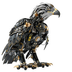 Robot bald eagle as mechanical cyber animal isolated on a white background. With clipping path