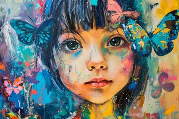 Imaginative Canvas unfinished paint child girl. Painter hobby. Generate Ai
