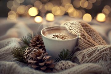 Obraz na płótnie Canvas Cozy Winter Vibes, Hot Cocoa and Snowy Serenity