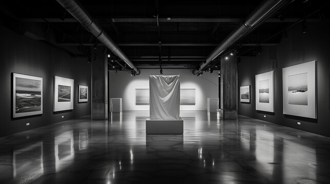 Monotone Art Gallery Photography With Viled Artwork