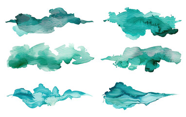Obraz premium Set of emerald and sky blue swashes watercolor on white background,png