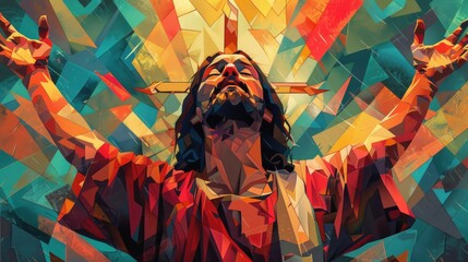 A painting of a man with a cross on his head, Jesus Christ illustration