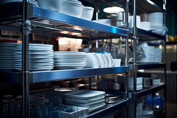 a shelf with plates and bowls