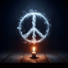 ai generated 3D realistic illustration of a candle producing fogging smoke forming a logo symbol of peace in the world - obrazy, fototapety, plakaty