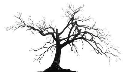 Silhouette dead tree or dry tree on white background,png