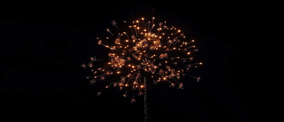 Firework Spectacle, A sky ablaze with festive fireworks, each burst a chandelier of sparks, a celebration of light, color, and explosive jubilation.