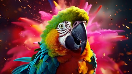 Colorful macaw parrot on abstract background. 3d illustration