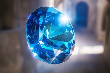 Picture a breathtaking blue crystal gemstone, suspended in mid-air against a transparent background, as if floating in a realm of pure magic. 