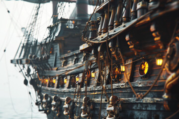 A wooden pirate ship background, or ancient navy sailing vessel