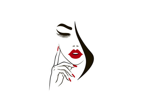 recommend clip art: Vector illustration of a black and white silhouette of a girl's face with red lips