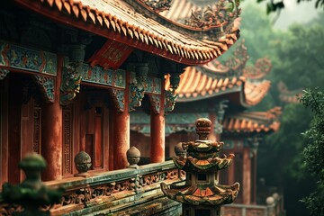 Obraz premium Serene Asian temple. Water temple nature. Generate Ai
