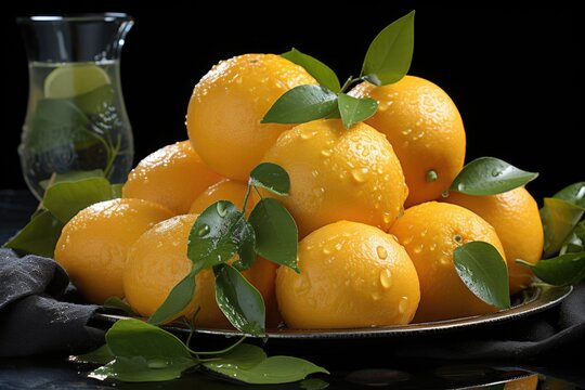 Front view of fresh oranges in gray background photo of exotic tropical juice frui, generative IA