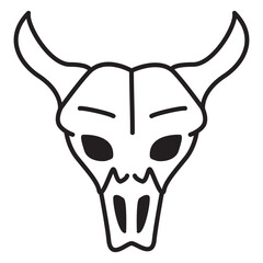 Skull aurochs.Bull skull icon.Head of a bull.Outline vector illustration.Isolated on white background.Doodle sketch.