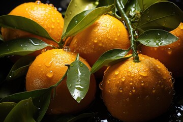 Upper view of fresh tangerines on a shiny isolated surface with a copy space, generative IA