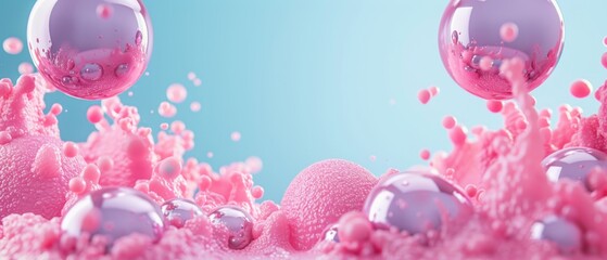  A cluster of bubbles floating above a blue-pink mixture containing pink and white bubbles against a blue-pink backdrop - obrazy, fototapety, plakaty
