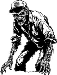 Menacing Vector Image of a Zombie in Cargo Pants Reaching for Its Next Meal