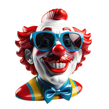 Cabe&ccedil;a de palha&ccedil;o risonho de bigode e cabelos vermelhos usando &oacute;culos escuros. &Iacute;cone de palha&ccedil;o 3d com textura de pl&aacute;stico.