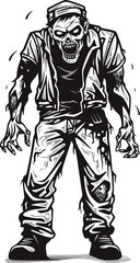 Agonizing Vector Artwork Depicting a Zombie in Cargo Pants Tormented by Memories of Its Former Life