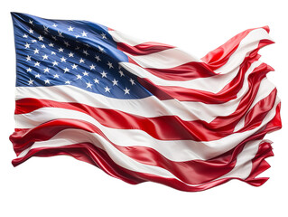 The waving flag of USA, red and white stripes and white stars. Isollated on the transparent background.