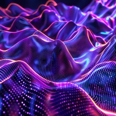 Obraz premium A striking 3D mesh of electric blue and purple lines that merge to form a dynamic and futuristic digital landscape