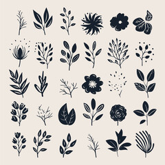 Monochrome floral illustrations collection