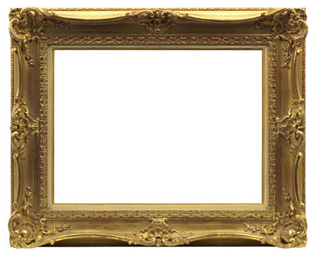 Wide antique picture frame on a transparent background, in PNG format.