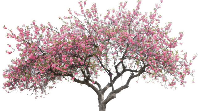 Pink cherry blossom tree on transparent background - A high-resolution image of a majestic cherry blossom tree with delicate pink flowers, presented on a transparent background
