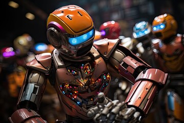 Entertainment robots are impressive in a trick show., generative IA