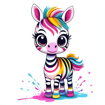 Colorful cute Zebra kawaii style paint splash - generated by ai