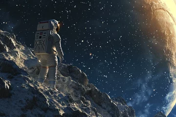 Verduisterende gordijnen Helix Bridge Awe-inspiring Astronaut discover universe. Future star. Generate Ai