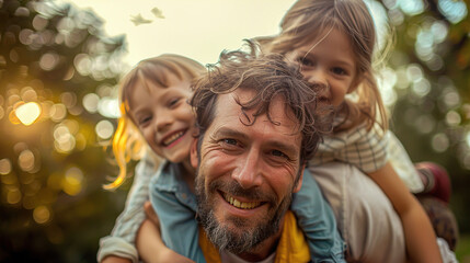 A happy family with Children, the Concept of Family and love