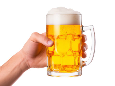 A glass of beer in hand. Beer concept. Png image