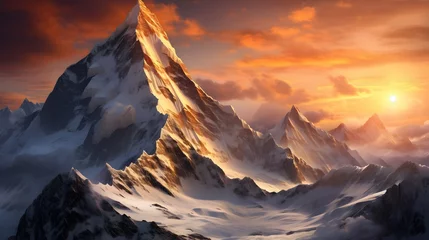 Rolgordijnen An awe-inspiring mountain peak rising above the clouds, its snow-capped summit glowing in the light of the setting sun, a sight that fills the soul with wonder and gratitude for the beauty of our worl © Graphica Galore