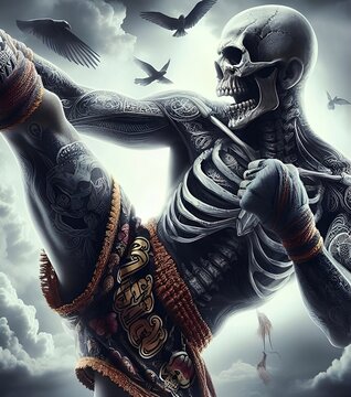Muay thai fighter black skull