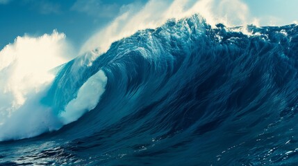 View of the ocean, highlighting a large wave with white foam against the deep blue water - Powered by Adobe