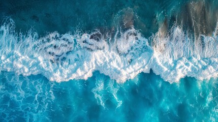 View of the ocean, highlighting a large wave with white foam against the deep blue water - obrazy, fototapety, plakaty