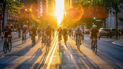 group of people cycling riding down a street, city view, sunset, night, city, traffic, street, light, road, car, lights, blur, motion, people, urban, abstract, cars, speed, highway, dark, travel, time