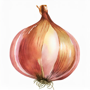 Watercolor illustration of onion on white background. Fresh garden vegetable. Hand drawn art
