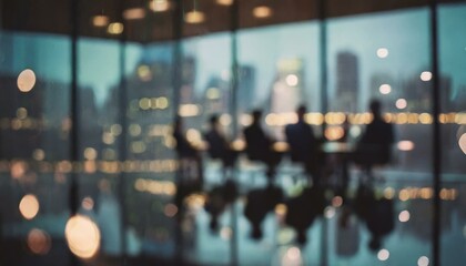 Defocused board meeting background behind glass wall 