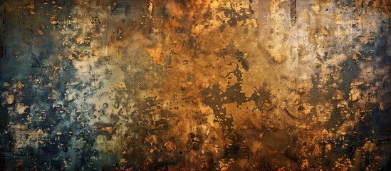 An up-close view of a deteriorated metal texture, showcasing rust patterns, set against a backdrop...