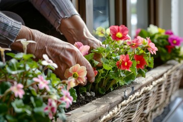Gardening: Planting Flowers in a Wicker Basket